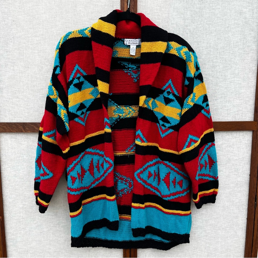 Vintage Cambridge Dry Goods Multicolor Aztec Pattern Knit Cardigan Sweater - Med